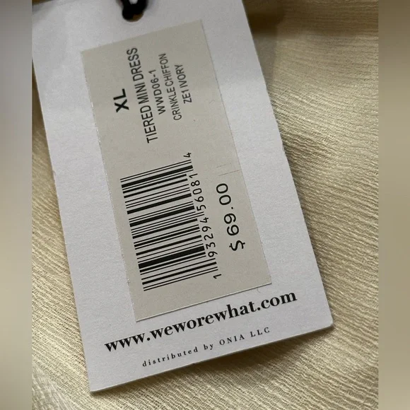 WeWoreWhat Ivory Long Sleeve Tiered Mini Dress in Crinkled Chiffon, NWT, XL - Picture 13 of 16